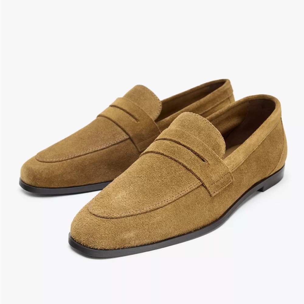 Zara tan suede loafers